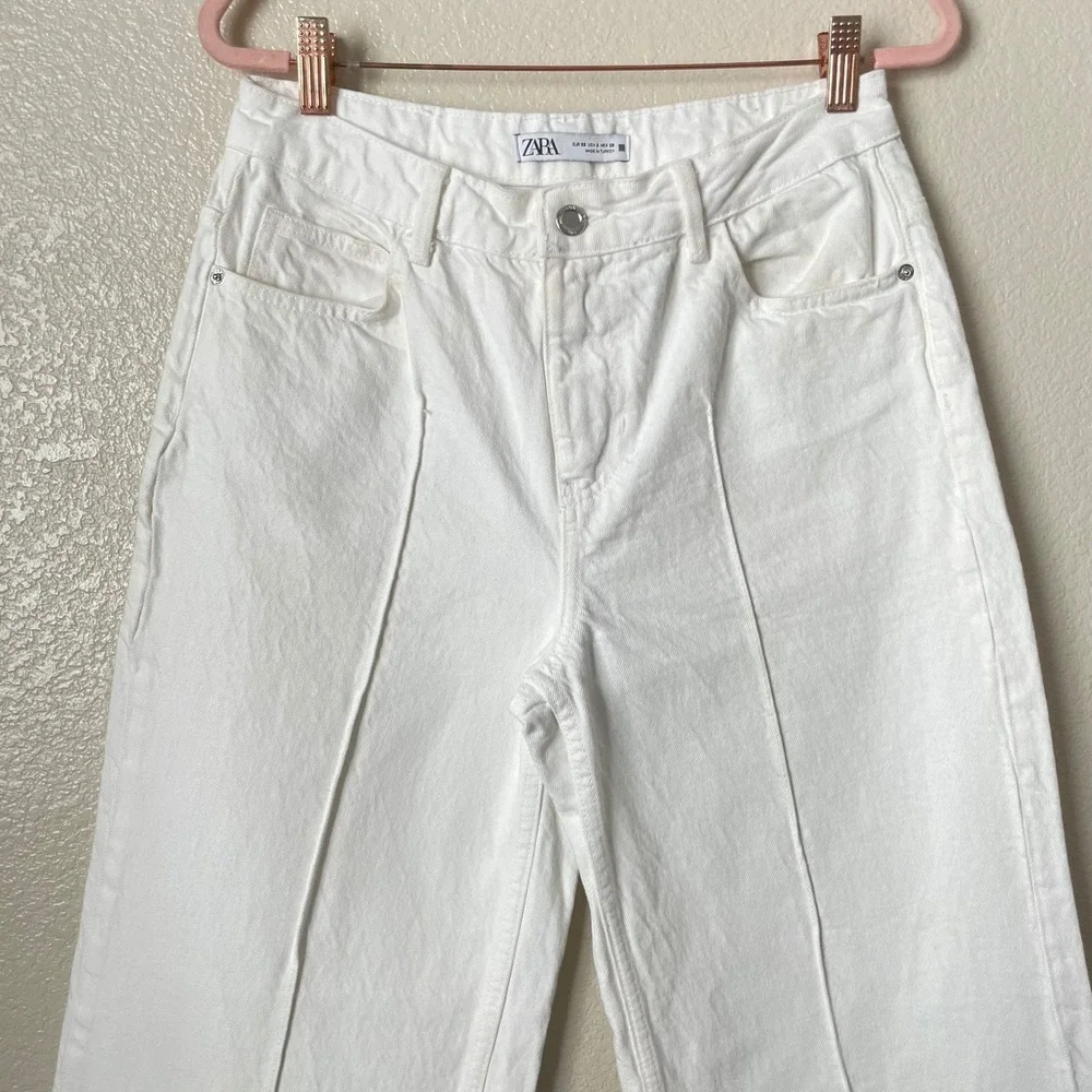 Zara‎ Jeans Womens Size 6 White High Rise Wide Leg Cropped Culotte Front Seam